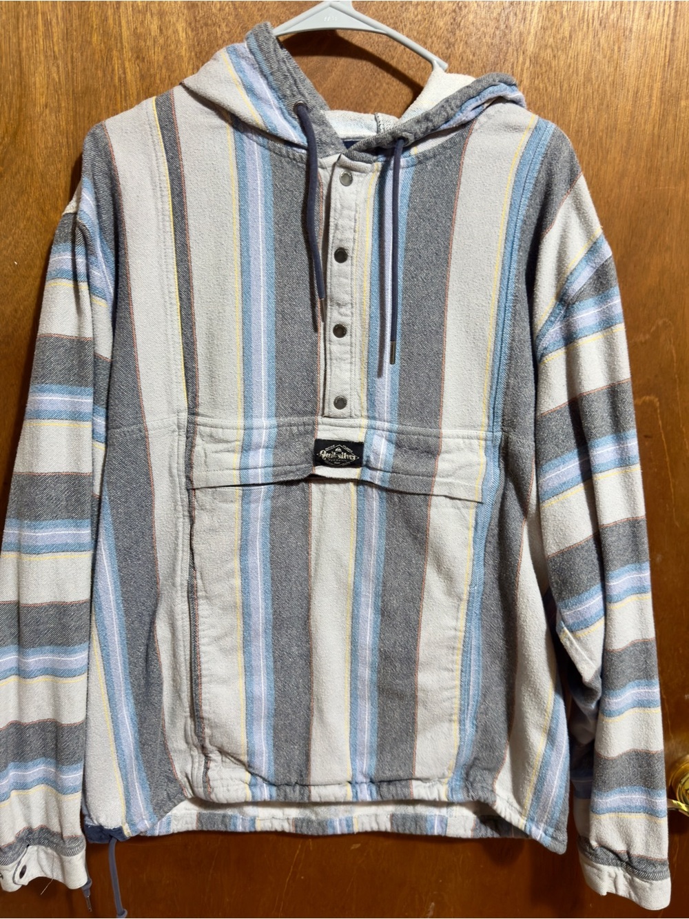 Vintage Quiksilver Striped Baja Hoodie with Hood and Front Pocket